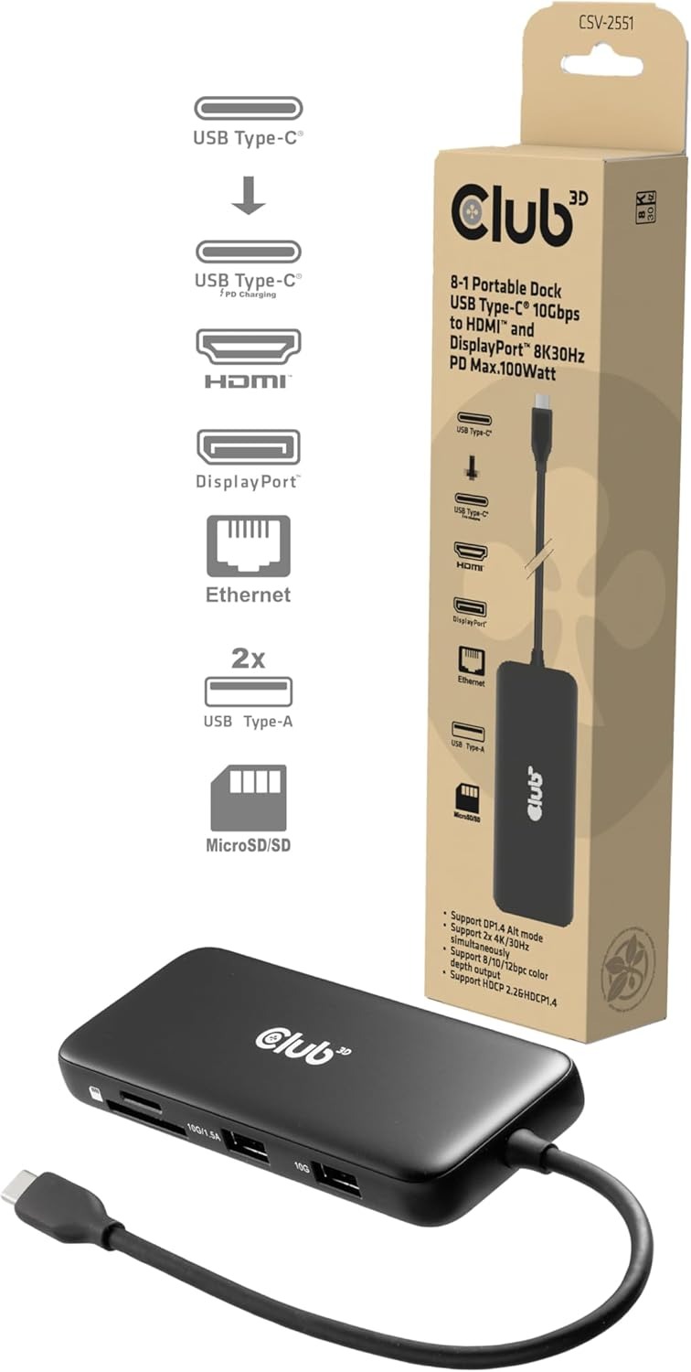 Club3D 8-in-1 USB Type-C HDMI Portable Docking Station - Image 2